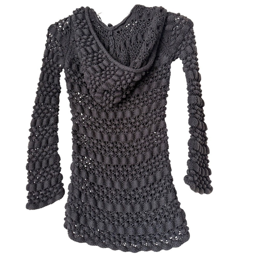 UGG Australia Popcorn Knit Hoodie Sweater Black XS Boho Whimsigoth Open Weave - Picture 2 of 4